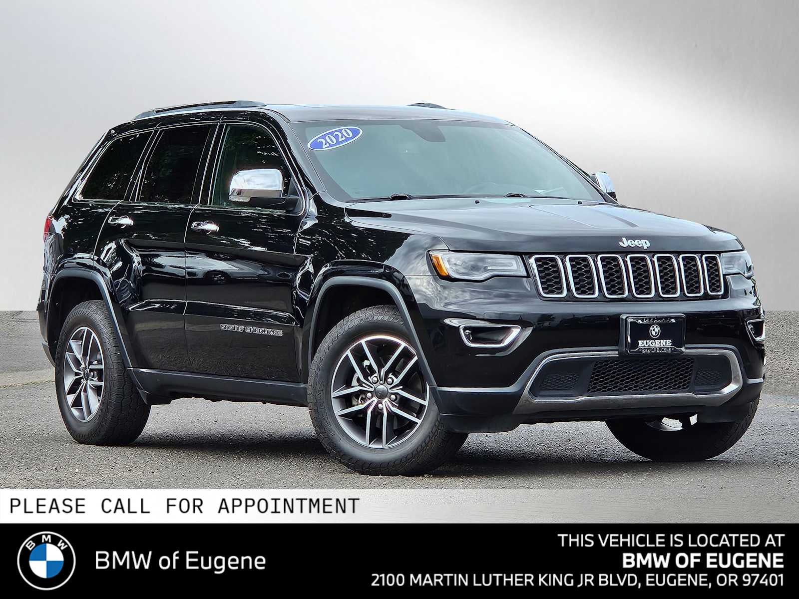 2020 Jeep Grand Cherokee Limited in Diamond Black Crystal Pearlcoat — front three-quarter view