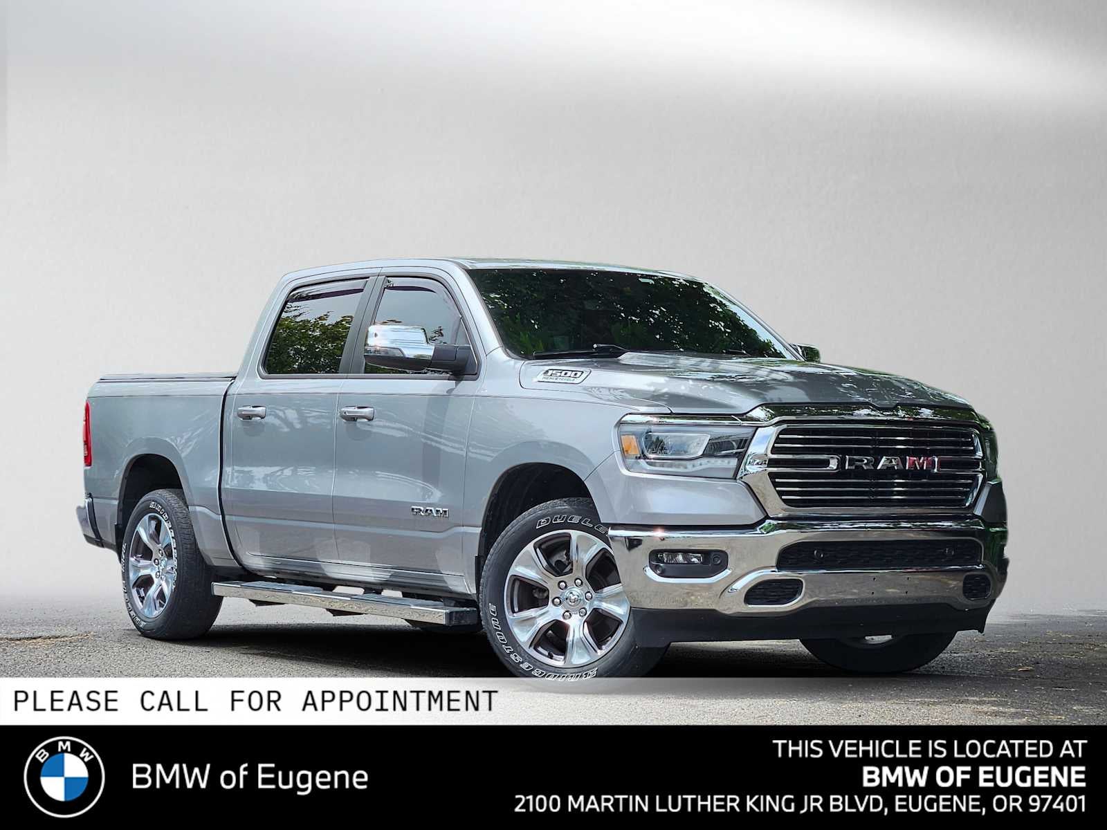 2023 RAM 1500 Laramie in Billet Silver Metallic Clearcoat — front three-quarter view