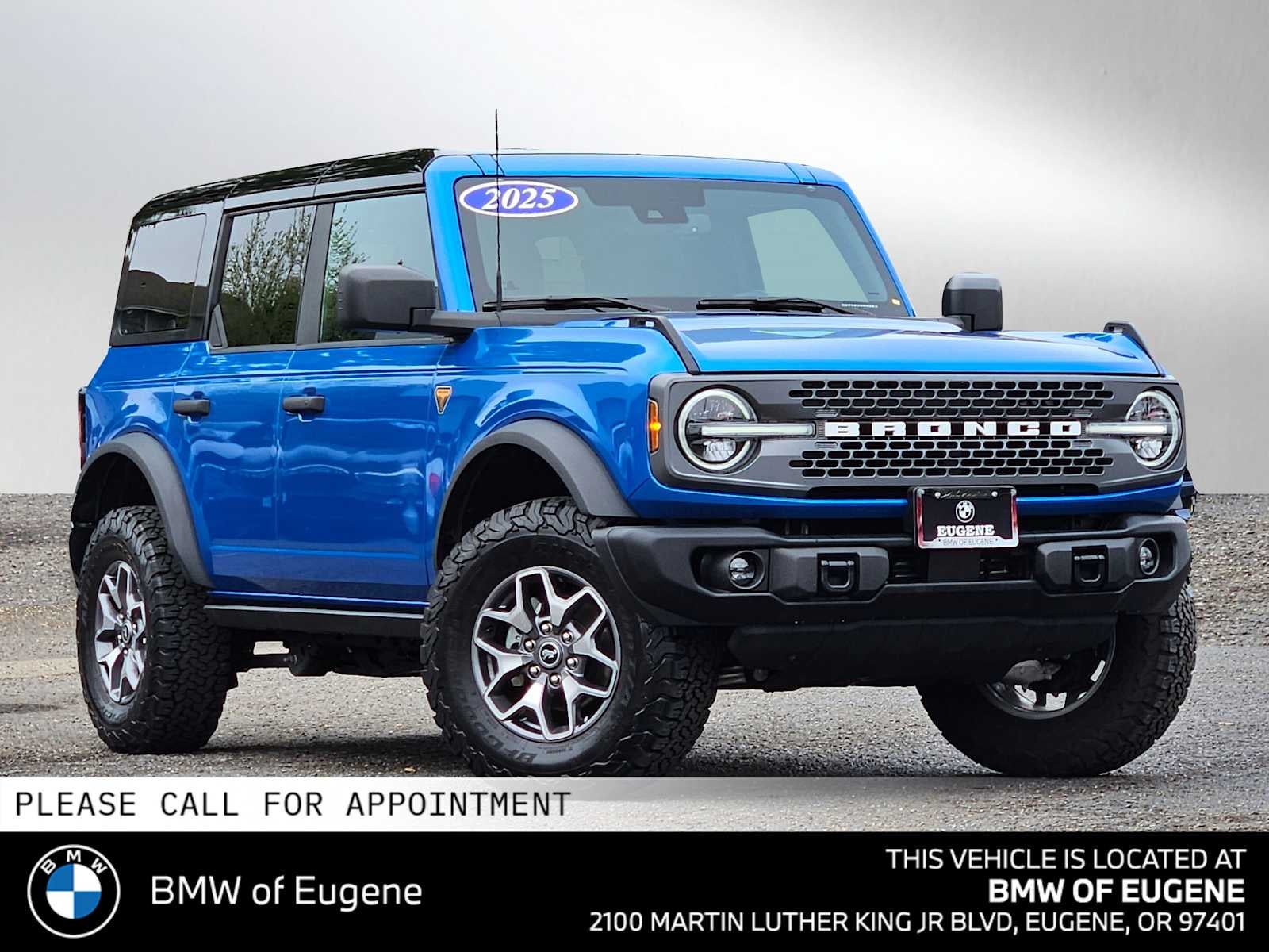 2025 Ford Bronco Badlands in Velocity Blue Metallic — front three-quarter view