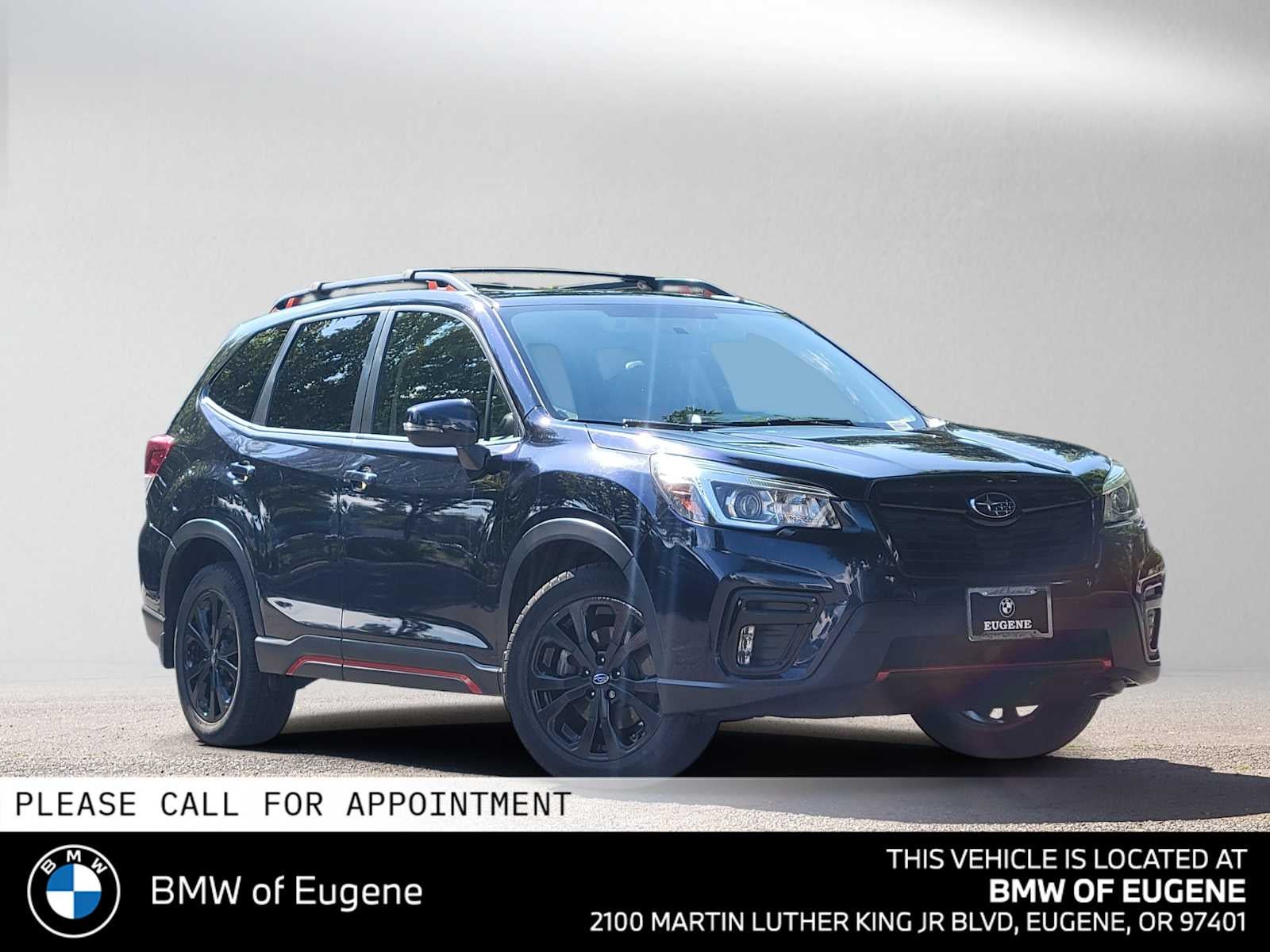 2019 Subaru Forester Sport in Dark Blue Pearl — front three-quarter view