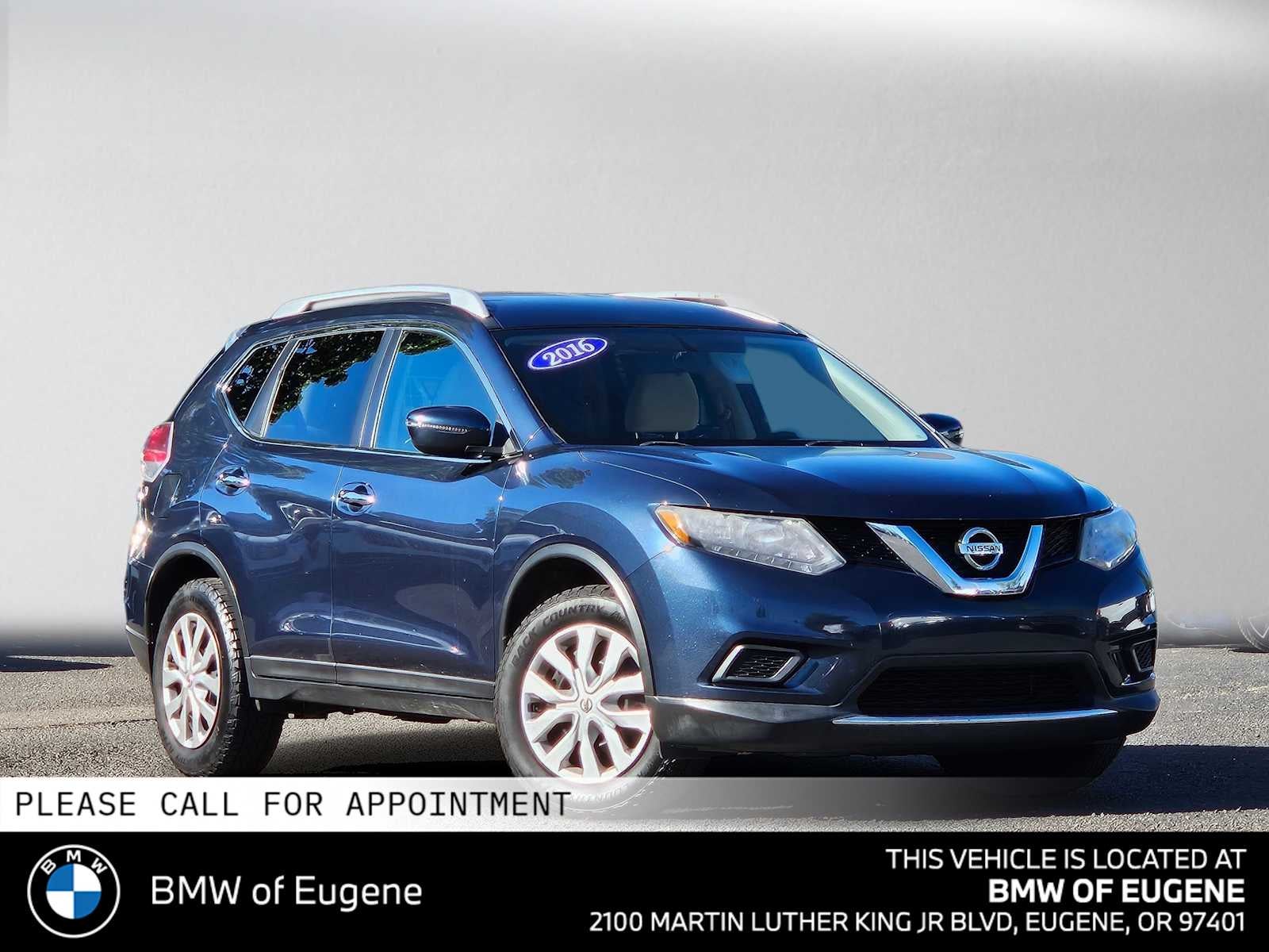 2016 Nissan Rogue S in Arctic Blue Metallic — front three-quarter view