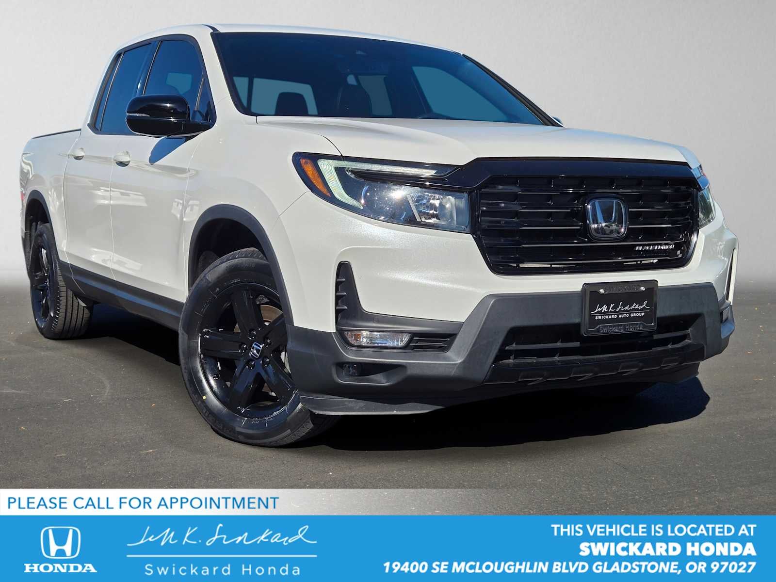 2023 Honda Ridgeline Black Edition in Platinum White Pearl — front three-quarter view