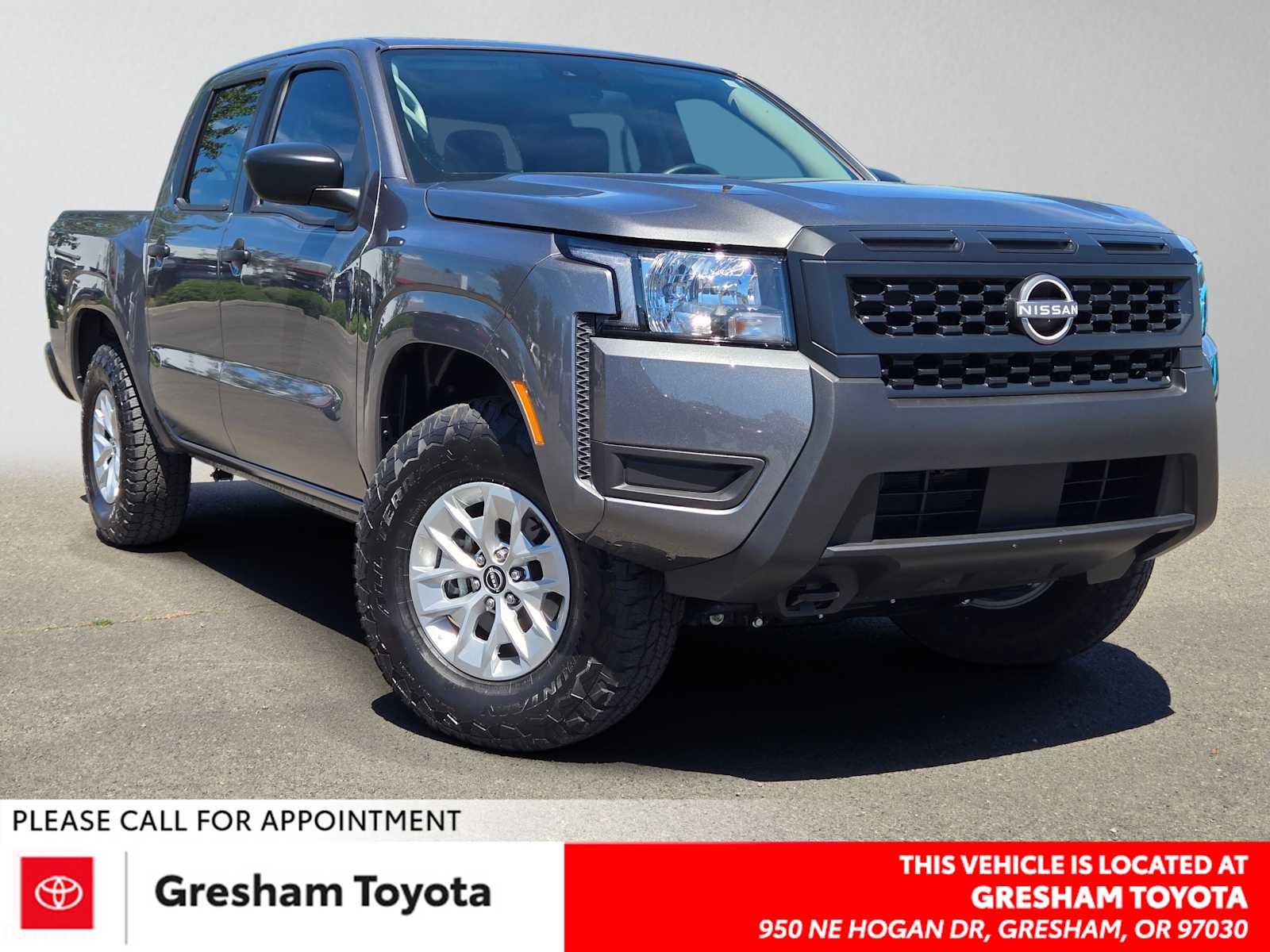 2025 Nissan Frontier S in Gun Metallic — front three-quarter view